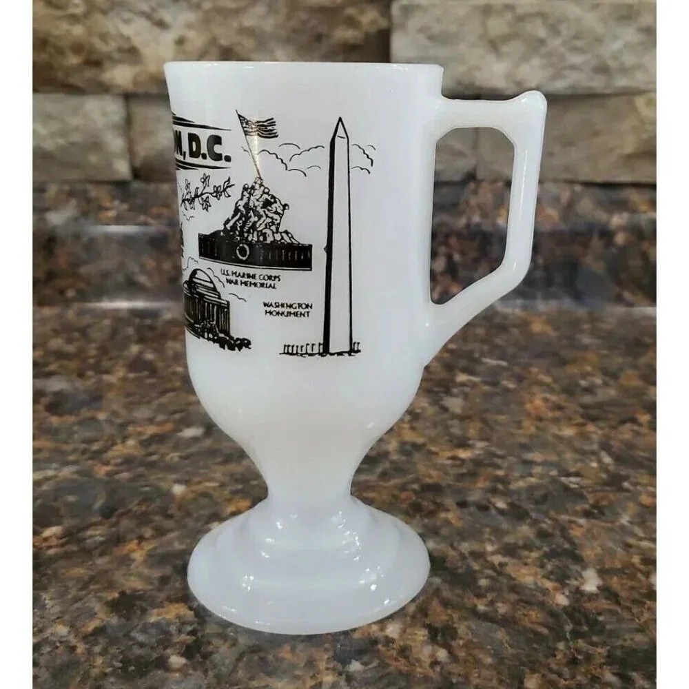 Vintage Milk Glass Washington DC Mug Landmarks Footed